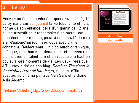 Extrait ChronicArt sur JT LeRoy par une blogueuse