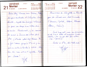 Page du journal de 1997 où je parle de Thomas