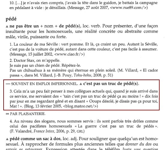Article "pédé" du dictionnaire des expressions quotidiennes