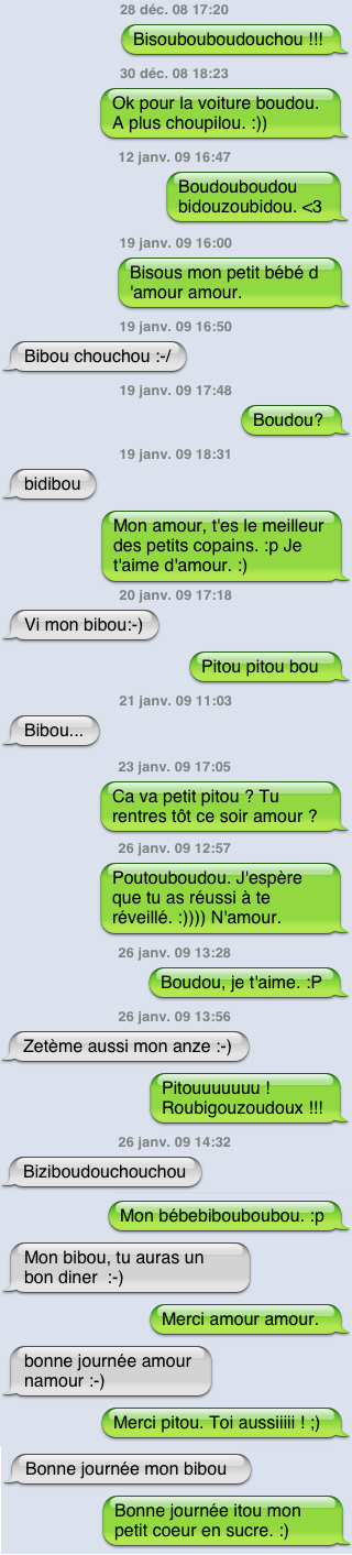 Florilège de sms entre chérichou et moi