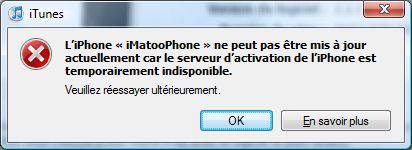 Message d'erreur lors de la mise à jour de l'iPhone en OS 3.0