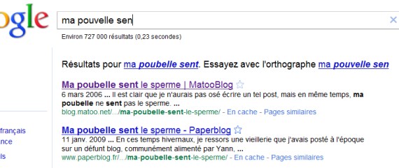 Requête "ma poubelle sent le sperme" sur Google Requête "ma poubelle sent le sperme" sur Google