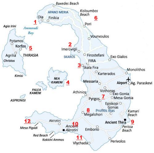 Carte générale de l'île de Santorin (Caldeira)
